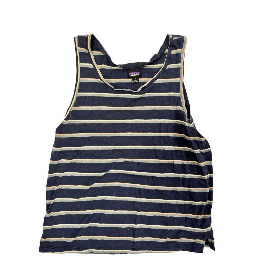 Patagonia Women Mainstay Organic Cotton Striped Tank Top Blue S 52912
